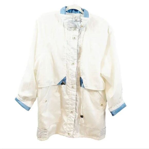 Vintage 80's Current Seen Oversized Windbreaker Jacket in White/Blue Size Medium - Picture 3 of 10